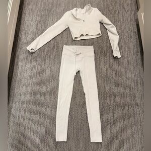 White Long Sleeve Crop Top and Leggings Set